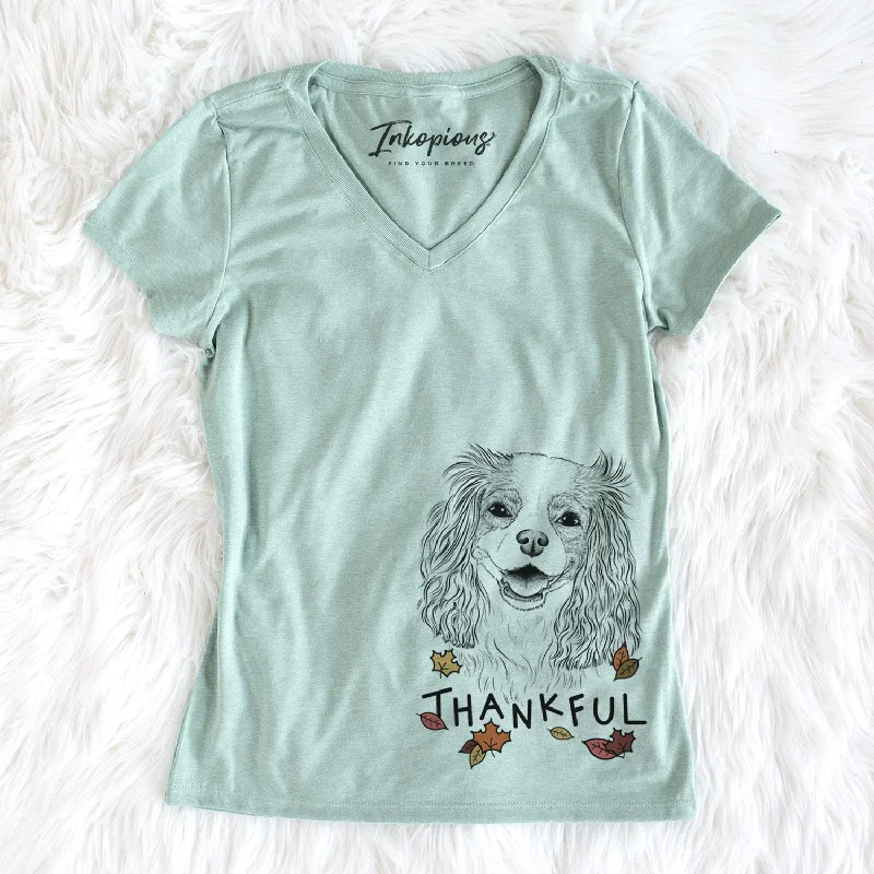 Thankful Halley Comet the Cavalier King Charles Spaniel - Women's V-neck Shirt-- Oversized T-Shirt Spandex breathable Thankful Halley Comet the Cavalier King Charles Spaniel - Women's V-neck Shirt-- Oversized T-Shirt Spandex breathable