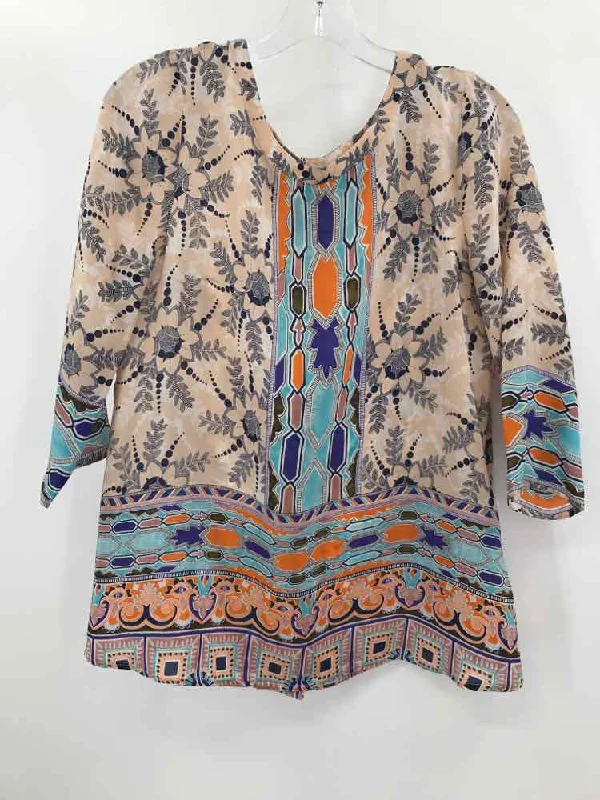 Pre-Owned Maeve Tan Size 4 Printed Blouse Modern Oversized Blouse