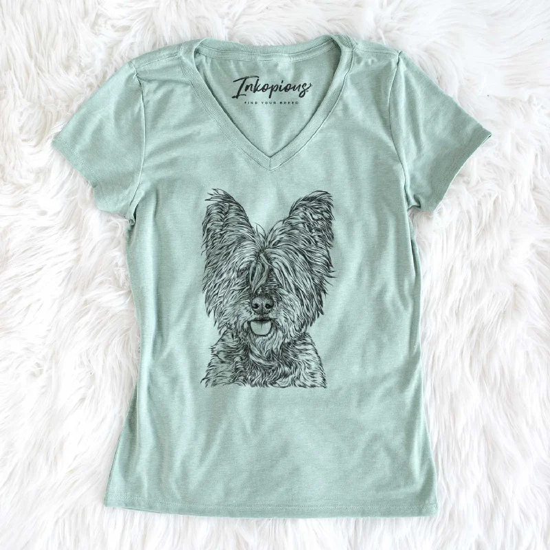Bare McDuff the Cairn Terrier - Women's V-neck Shirt-- Welt Pockets Slit Pockets