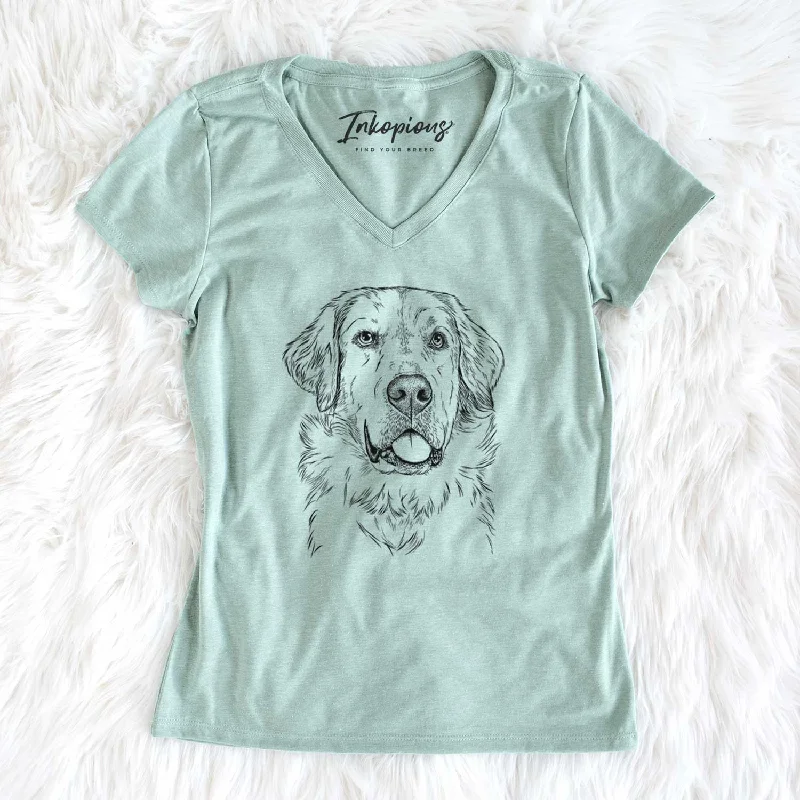 Bare Brophy the Great Pyrenees - Women's V-neck Shirt-- Knit Fabric Woven Fabric Fleece Fabric Bare Brophy the Great Pyrenees - Women's V-neck Shirt-- Knit Fabric Woven Fabric Fleece Fabric