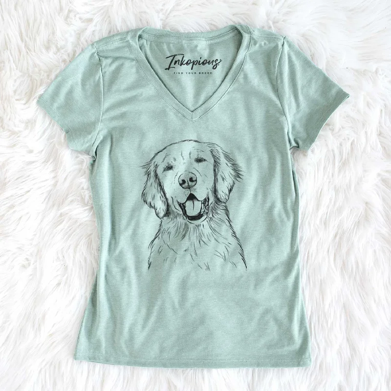 Bare Wallace the Golden Retriever - Women's V-neck Shirt-- Ribbed Striped Patterned
