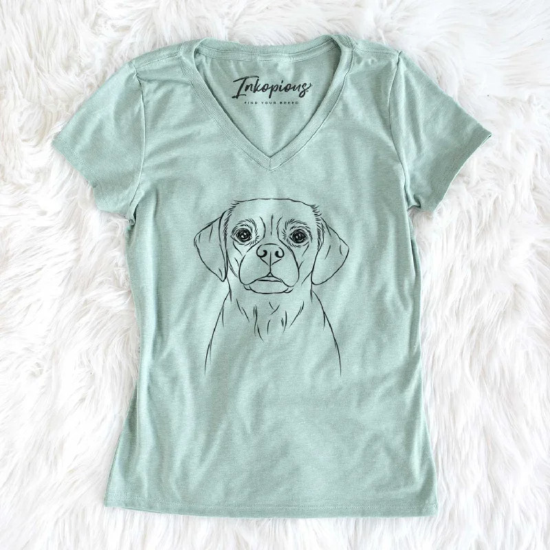 Bare Popcorn the Puggle - Women's V-neck Shirt-- Elegant Classic Vintage