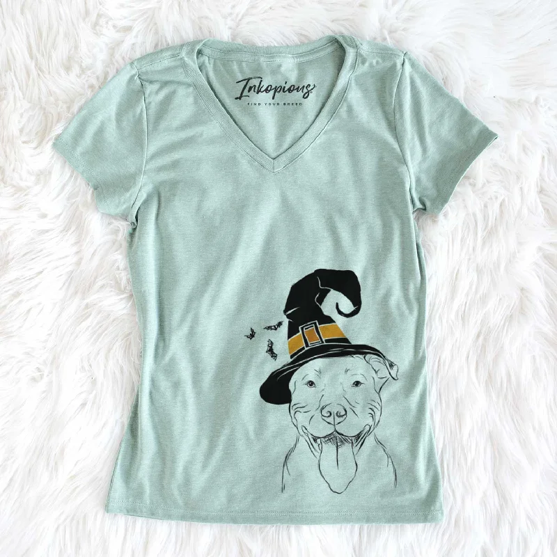 Witch Major the Pitbull - Women's V-neck Shirt-- Rayon Fabric Velvet Fabric Corduroy Fabric