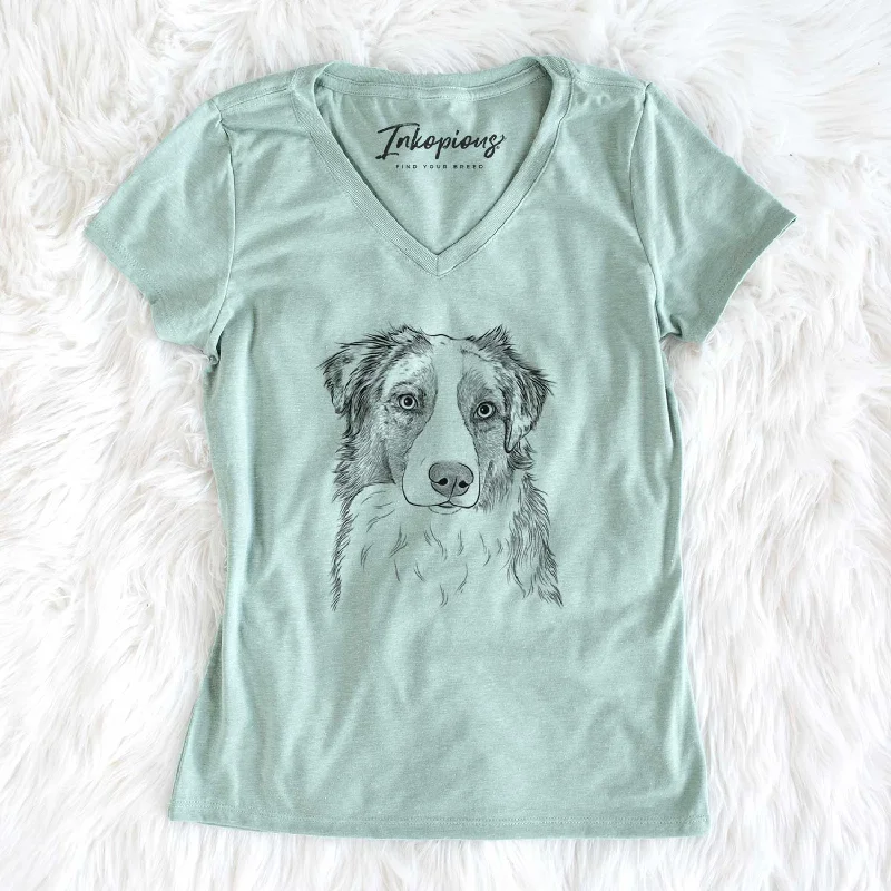 Bare Ginger the Australian Shepherd - Women's V-neck Shirt-- Front Pockets Side Pockets Patch Pockets Bare Ginger the Australian Shepherd - Women's V-neck Shirt-- Front Pockets Side Pockets Patch Pockets