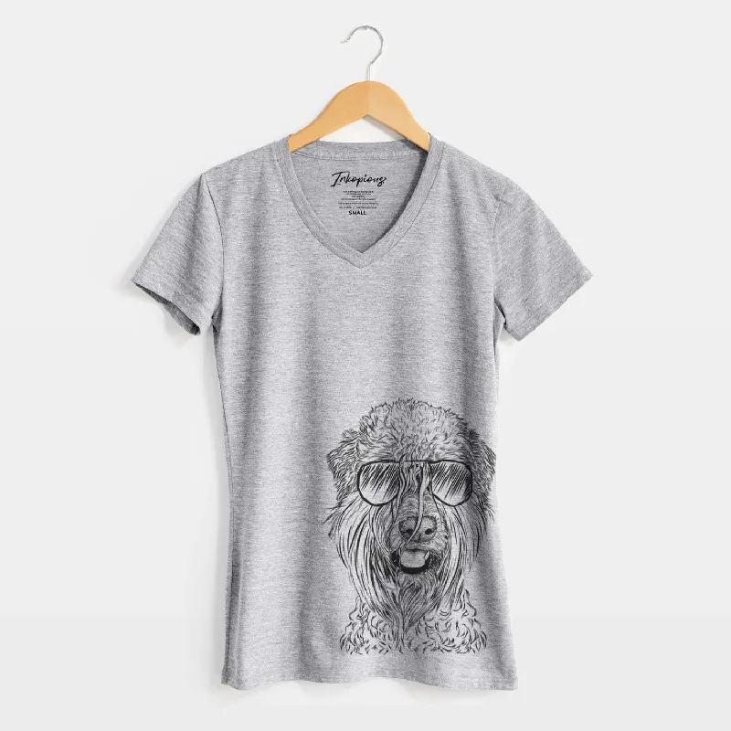 Aviator Pierre the Soft Coated Wheaten Terrier - Women's V-neck Shirt-- Zippered Buttoned Snapped Aviator Pierre the Soft Coated Wheaten Terrier - Women's V-neck Shirt-- Zippered Buttoned Snapped
