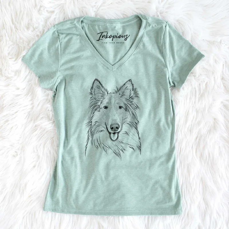 Bare Conrad the Rough Collie - Women's V-neck Shirt-- Iron Safe Non-Iron Wrinkle Free Bare Conrad the Rough Collie - Women's V-neck Shirt-- Iron Safe Non-Iron Wrinkle Free