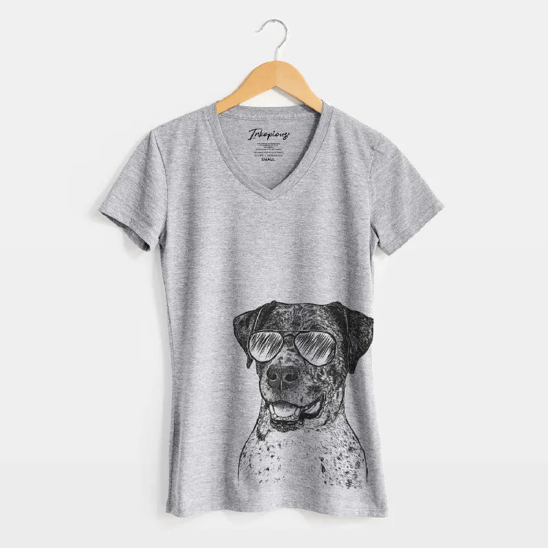 Aviator Argos the Catahoula - Women's V-neck Shirt-- Solid Print Embellished