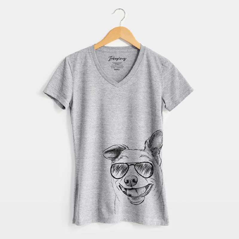 Aviator Mortimer the Mixed Breed - Women's V-neck Shirt-- Graphic T-Shirt Round Neck Polyester Aviator Mortimer the Mixed Breed - Women's V-neck Shirt-- Graphic T-Shirt Round Neck Polyester