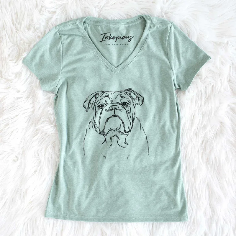 Bare Winston the English Bulldog - Women's V-neck Shirt-- Faux Fur Fabric Real Fur Fabric Shearling Fabric Bare Winston the English Bulldog - Women's V-neck Shirt-- Faux Fur Fabric Real Fur Fabric Shearling Fabric