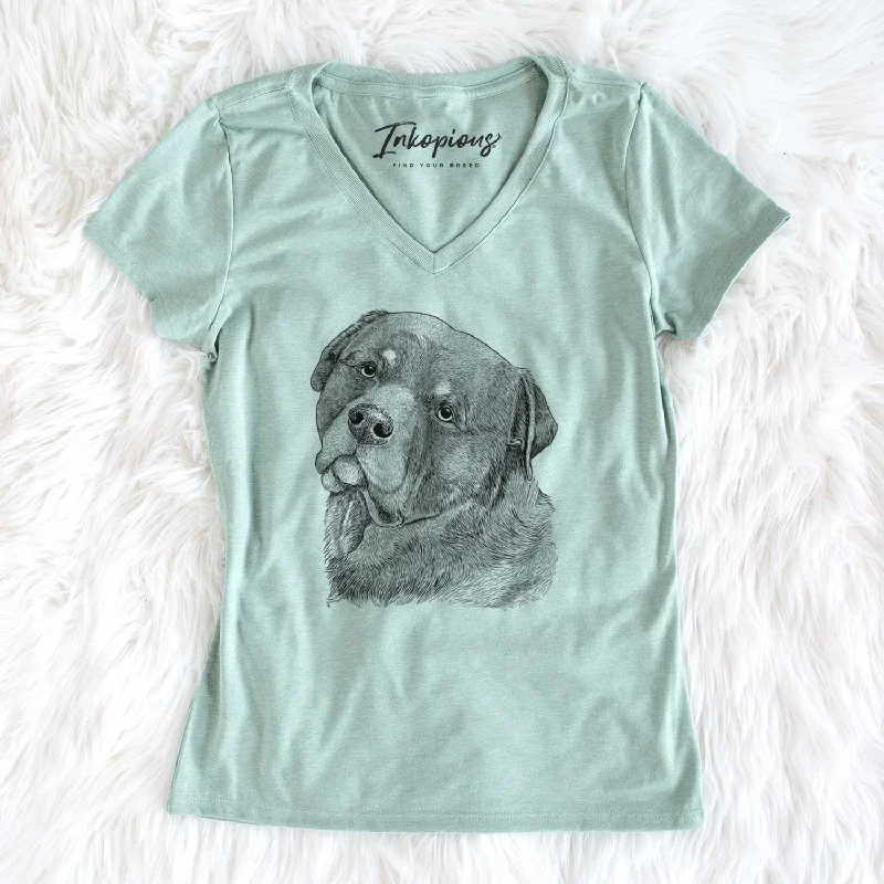 Bare Bender the Rottweiler - Women's V-neck Shirt-- Striped Floral Plaid