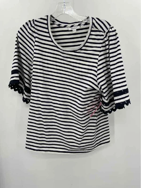 Pre-Owned Chico's Navy Size Medium Stripe Blouse Oversized Silk Blouse