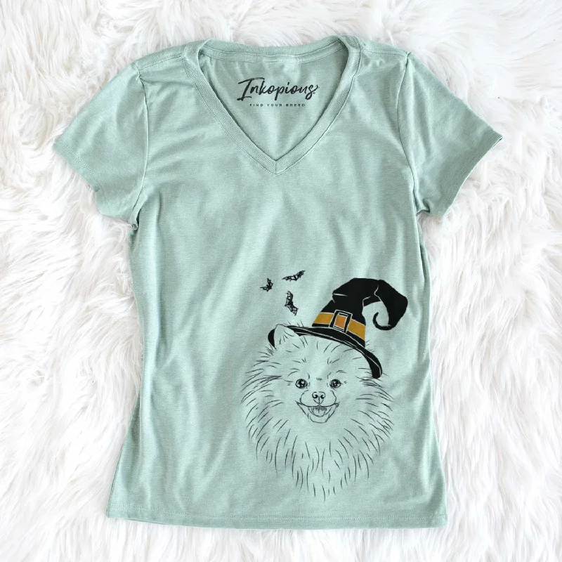 Witch Finn the Pomeranian - Women's V-neck Shirt-- Terry Blend Velvet Blend Canvas Blend