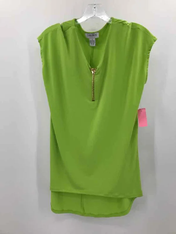 Pre-Owned Carmen by Carmen Marc Valvo Green Size Small Blouse Satin Bow Blouse