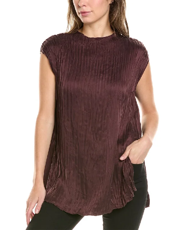 Eileen Fisher Scrunched Blouse Floral Chiffon Blouse