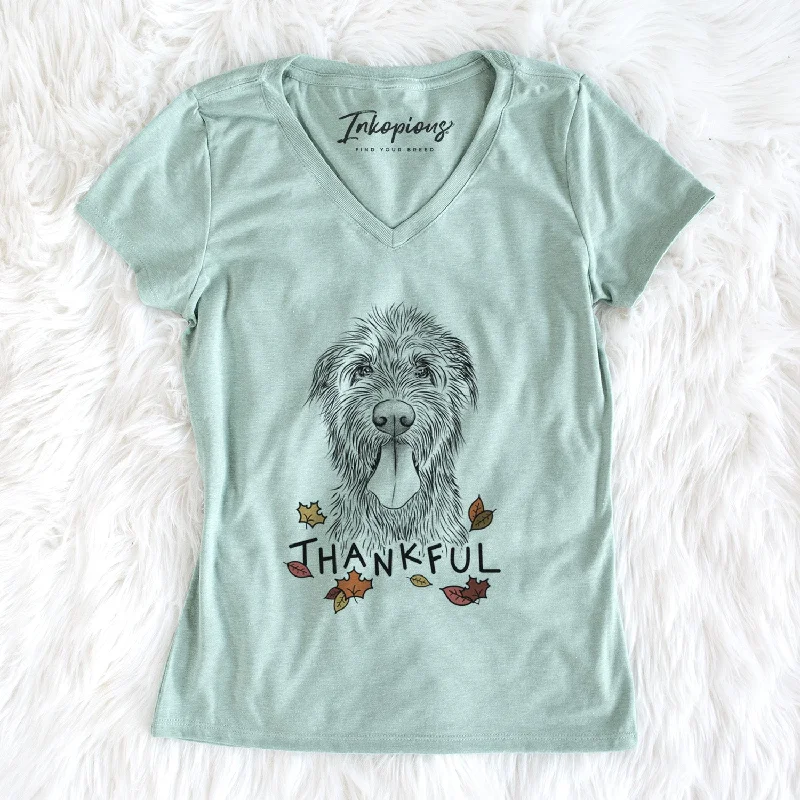 Thankful Sullivan the Irish Wolfhound - Women's V-neck Shirt-- Welt Pockets Slit Pockets Flap Pockets Thankful Sullivan the Irish Wolfhound - Women's V-neck Shirt-- Welt Pockets Slit Pockets Flap Pockets