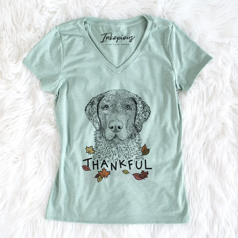 Thankful Whiskey the Chocolate Lab - Women's V-neck Shirt-- Fashionable Trendy Casual Thankful Whiskey the Chocolate Lab - Women's V-neck Shirt-- Fashionable Trendy Casual