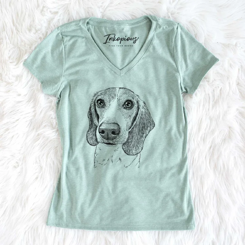 Bare Elvis the Bluetick Beagle - Women's V-neck Shirt-- Plaid T-Shirt Polka Dot Checkered Bare Elvis the Bluetick Beagle - Women's V-neck Shirt-- Plaid T-Shirt Polka Dot Checkered