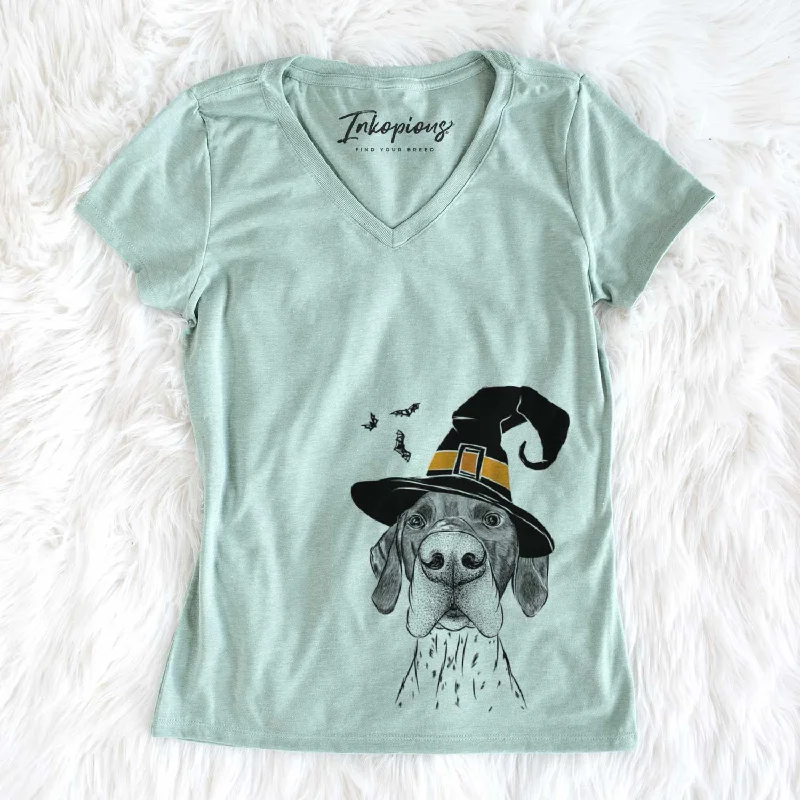 Witch Booze the German Shorthaired Pointer - Women's V-neck Shirt-- Front Pockets Side Pockets Patch Pockets