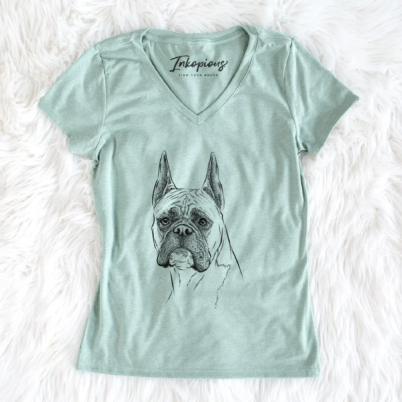 Bare Ezra the Boxer - Women's V-neck Shirt-- Front Pockets Side Pockets Patch Pockets Bare Ezra the Boxer - Women's V-neck Shirt-- Front Pockets Side Pockets Patch Pockets