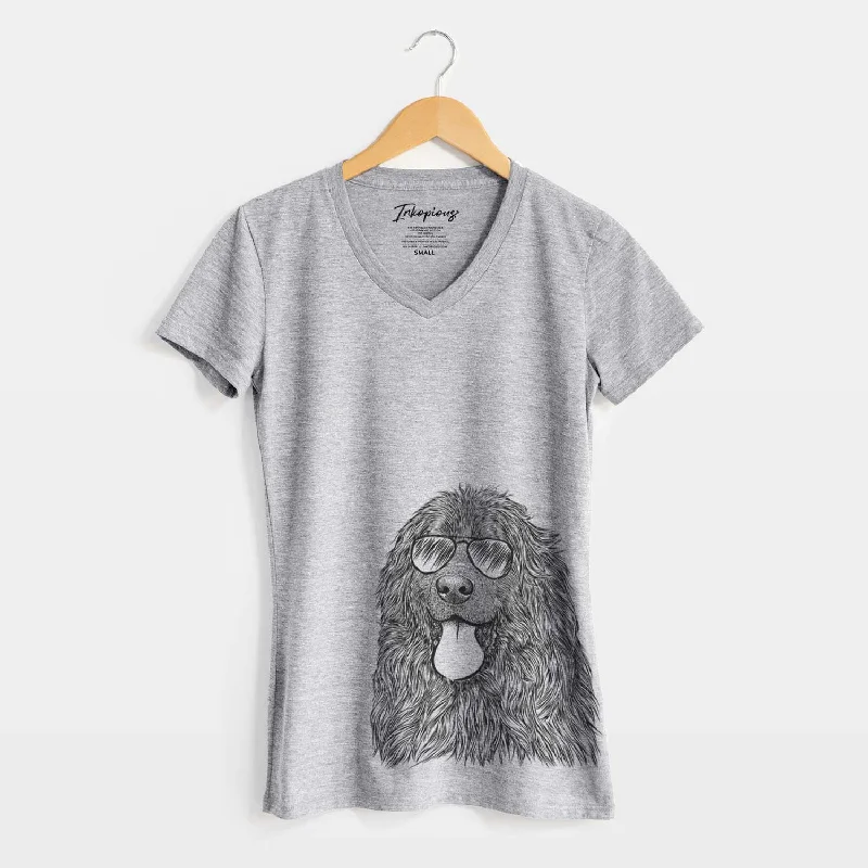 Aviator Neptune the Newfoundland - Women's V-neck Shirt-- Rayon Fabric Velvet Fabric Corduroy Fabric Aviator Neptune the Newfoundland - Women's V-neck Shirt-- Rayon Fabric Velvet Fabric Corduroy Fabric