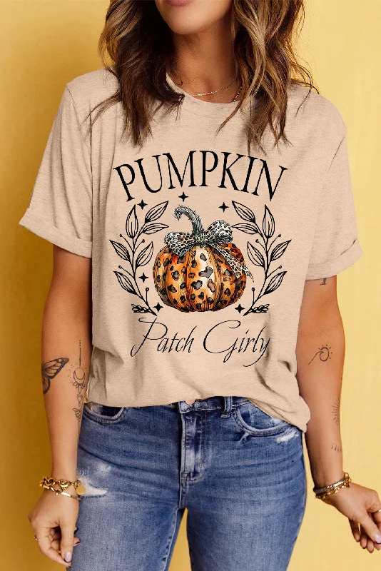 Hazel Blues® | Pumpkin Graphic Round Neck Short Sleeve T-Shirt-- Print Jacquard Patchwork Hazel Blues® | Pumpkin Graphic Round Neck Short Sleeve T-Shirt-- Print Jacquard Patchwork
