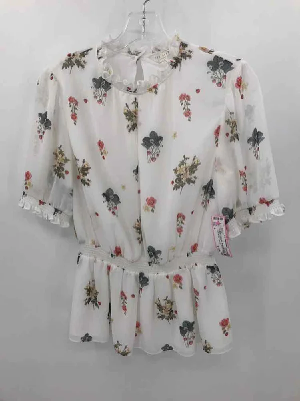 Pre-Owned Ted Baker White Size 4 Floral Blouse Peter Pan Blouse