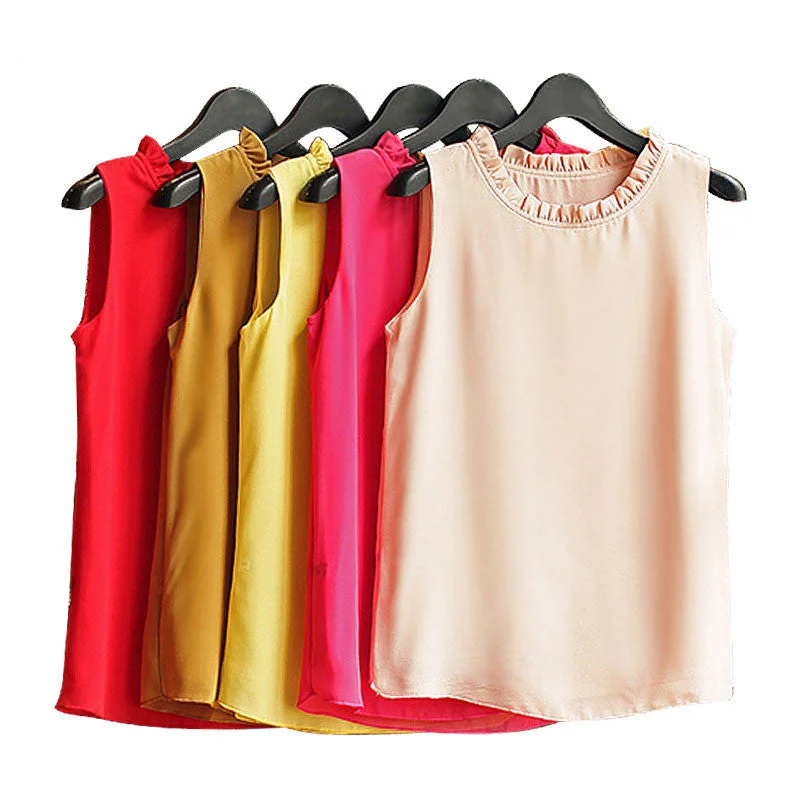 Sleeveless Chiffon Blouse Shirt Women Spring White Black Tops Clothes For Women Female Elegant Semi-Sheer Blouse Sleeveless Chiffon Blouse Shirt Women Spring White Black Tops Clothes For Women Female Elegant Semi-Sheer Blouse