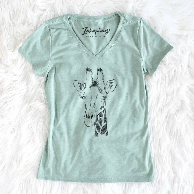 Bare Geoffrey the Giraffe - Women's V-neck Shirt-- Welt Pockets Slit Pockets