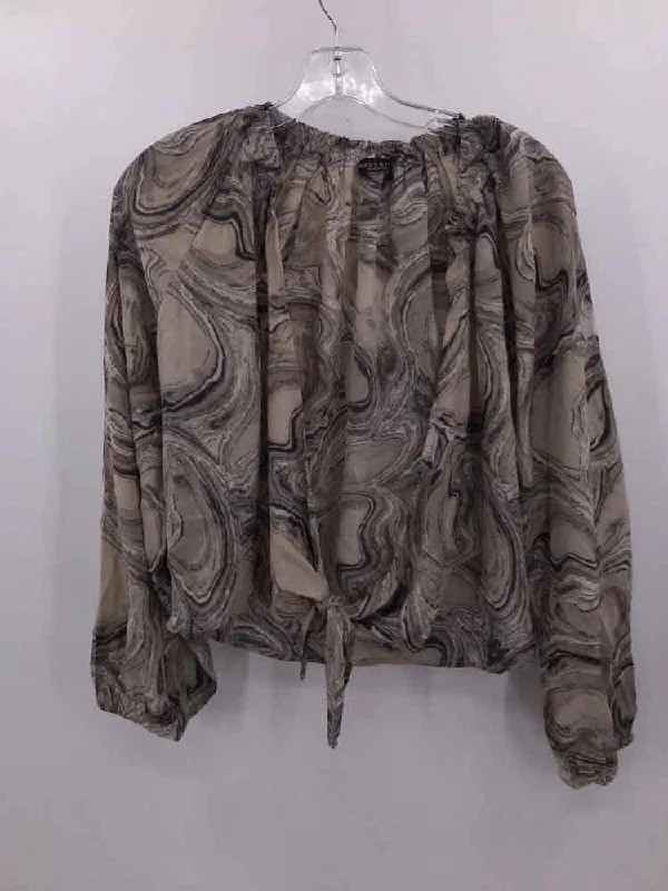 Pre-Owned Maverick Collection Tan Size Small Printed Blouse Casual Stripe Blouse