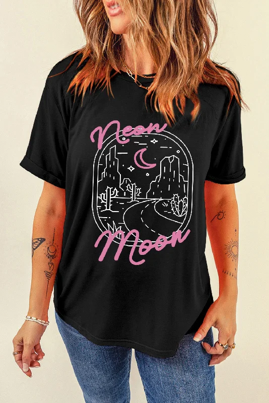 Hazel Blues® | Graphic Round Neck Short Sleeve T-Shirt-- Satin Fabric Silk Fabric Chiffon Fabric Hazel Blues® | Graphic Round Neck Short Sleeve T-Shirt-- Satin Fabric Silk Fabric Chiffon Fabric