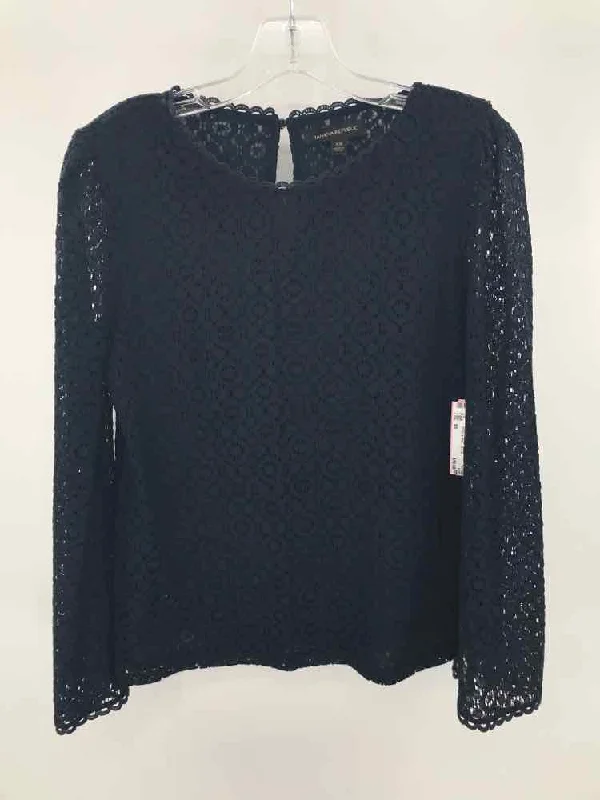Pre-Owned Banana Republic Navy Size XS Lace Long Sleeve Blouse Ruched Sleeve Blouse