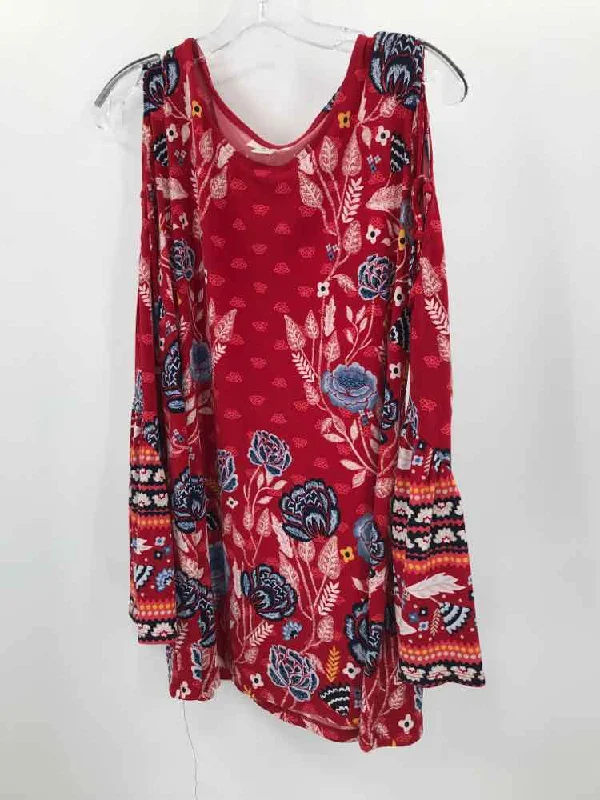 Pre-Owned Style & Co Red Size Large Tunic Blouse Elegant Silk Blouse