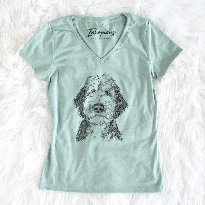 Bare Milo Fluff the Sheepadoodle - Women's V-neck Shirt-- Terry Blend Velvet Blend Canvas Blend Bare Milo Fluff the Sheepadoodle - Women's V-neck Shirt-- Terry Blend Velvet Blend Canvas Blend