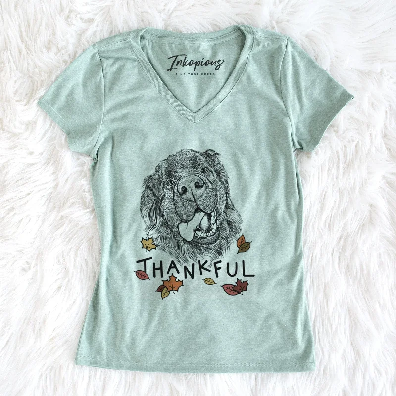Thankful Tuna the Newfoundland - Women's V-neck Shirt-- Lace Blend Ribbed Blend Corduroy Blend Thankful Tuna the Newfoundland - Women's V-neck Shirt-- Lace Blend Ribbed Blend Corduroy Blend