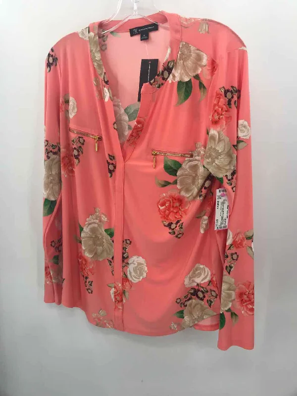 Pre-Owned INC Orange Size Medium Floral Blouse High Neck Blouse
