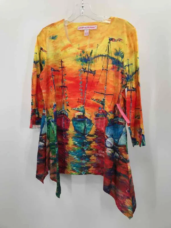 Pre-Owned Leoma Lovegrove Orange Size Medium Blouse Collared Satin Blouse