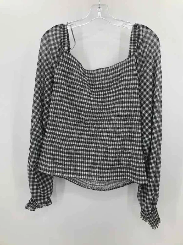 Pre-Owned By Anthropologie Grey Size XL Gingham Long Sleeve Blouse Pastel Color Blouse