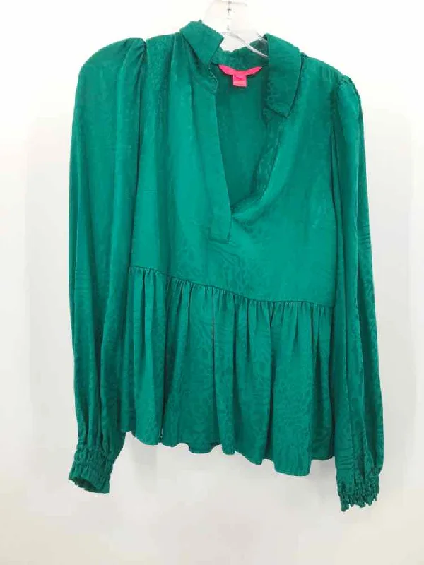 Pre-Owned Lilly Pulitzer Green Size 2 Blouse Ruched Sleeve Blouse