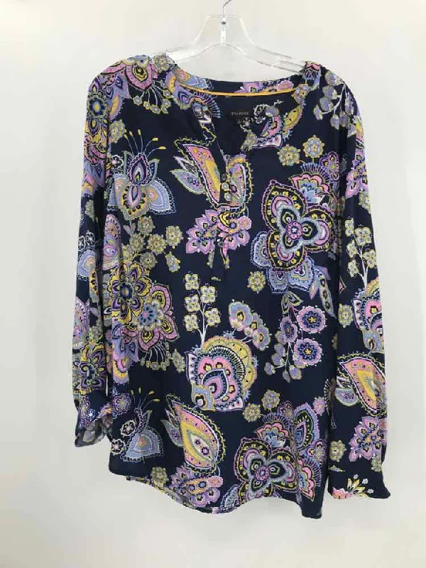 Pre-Owned Talbots Navy Size Large Printed Blouse Subtle Shimmer Blouse