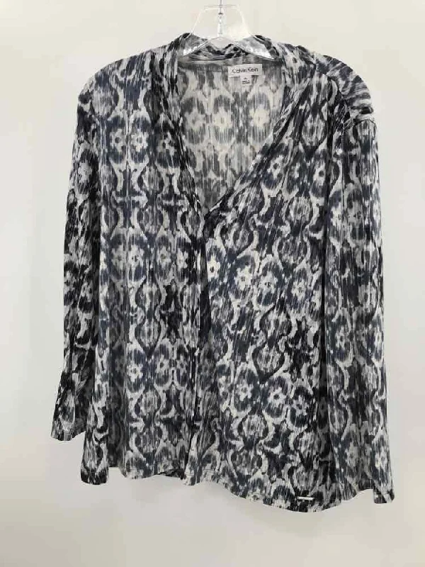 Pre-Owned Calvin Klein Grey Size XL Long Sleeve Blouse Subtle Shimmer Blouse