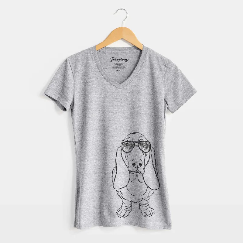 Aviator Charlie the Basset Hound - Women's V-neck Shirt-- Terry Blend Velvet Blend Canvas Blend Aviator Charlie the Basset Hound - Women's V-neck Shirt-- Terry Blend Velvet Blend Canvas Blend