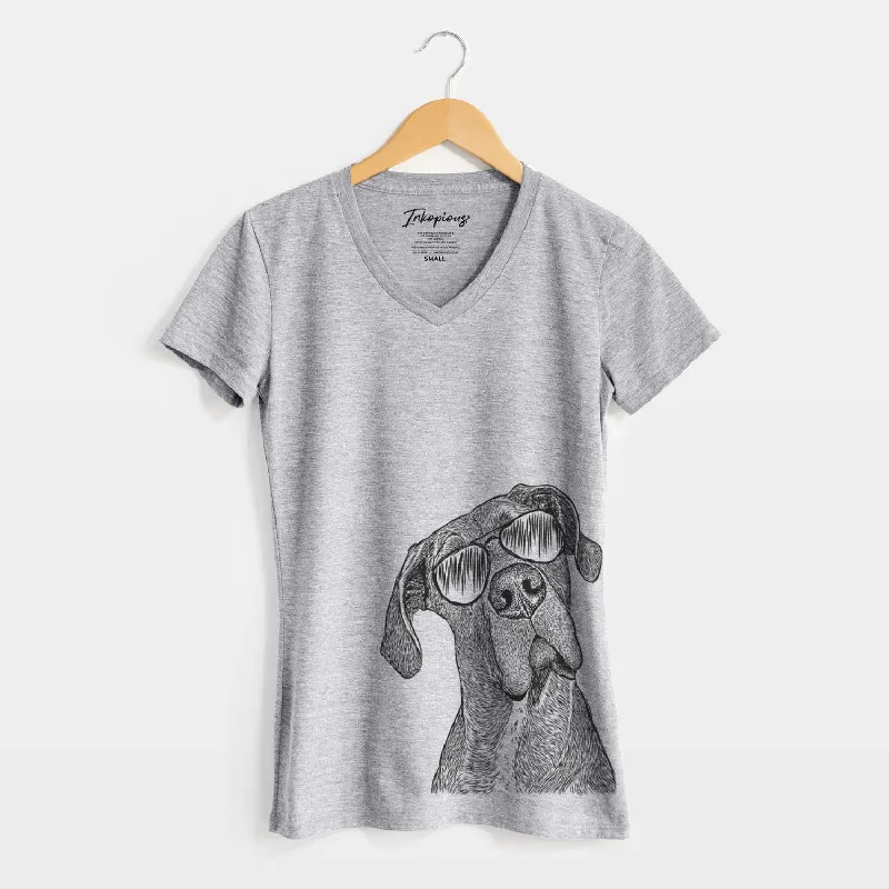 Aviator River the Great Dane - Women's V-neck Shirt-- Houndstooth Herringbone Solid
