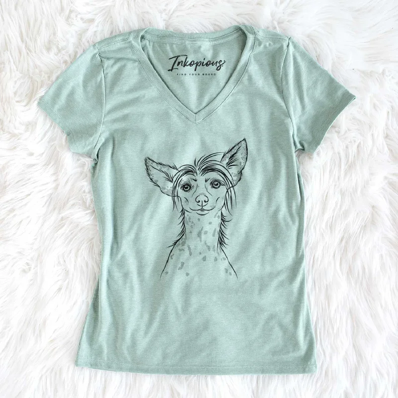 Bare Hudson the Chinese Crested - Women's V-neck Shirt-- Satin Blend Silk Blend Wool Blend