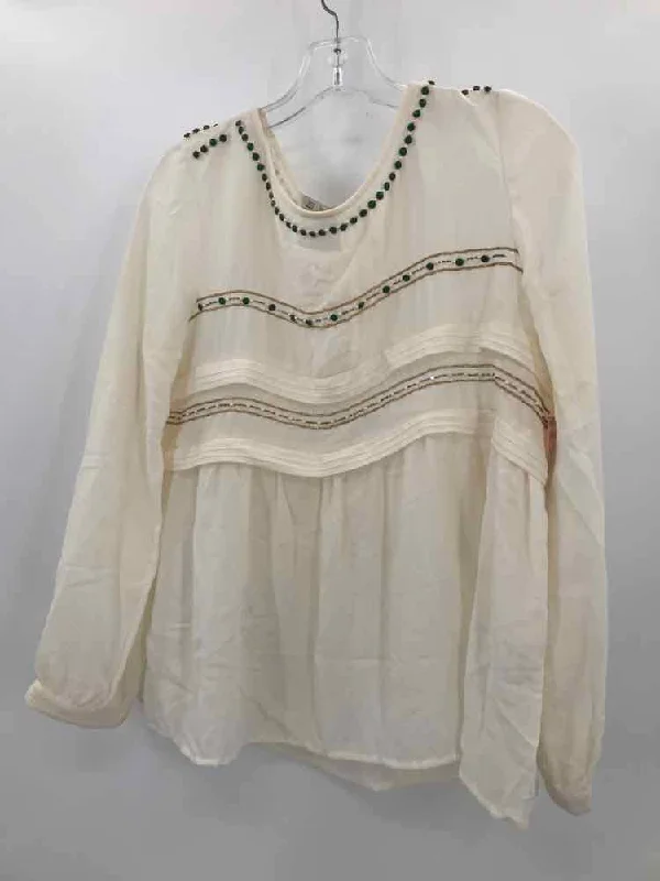 Pre-Owned Zara Ivory Size Medium Beaded Blouse Elegant Peplum Blouse