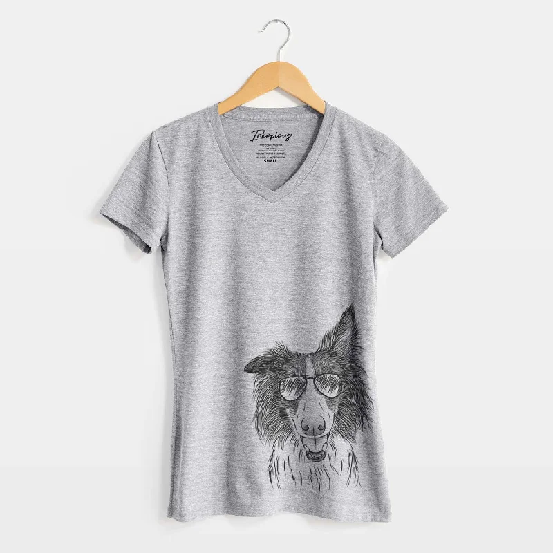 Aviator Archie the Silken Windhound - Women's V-neck Shirt-- Embroidered Appliqued Beaded
