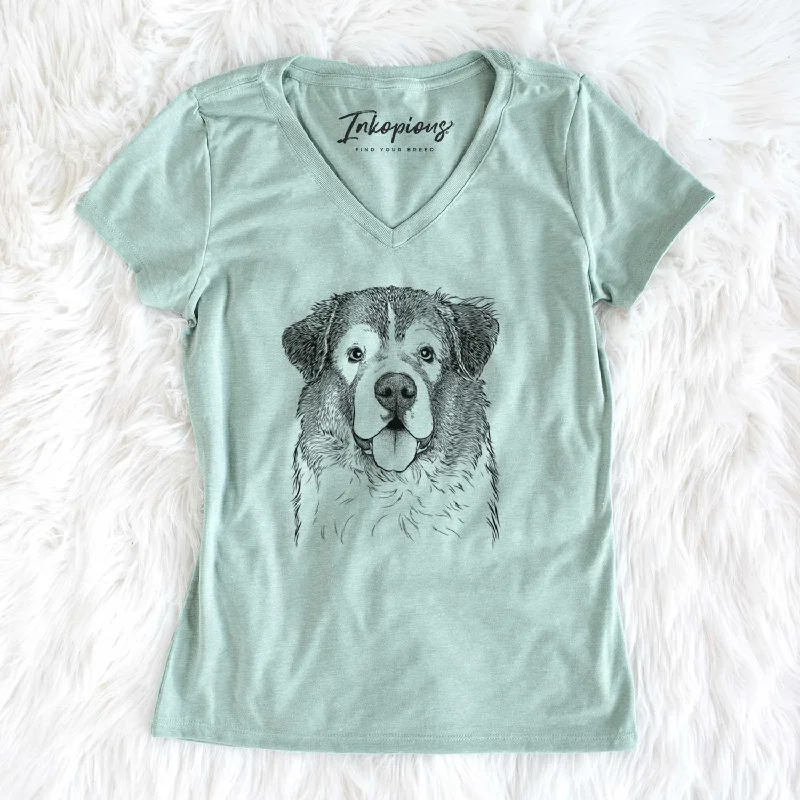 Bare Dilly the Saint Bernard - Women's V-neck Shirt-- Fleece Nylon Spandex