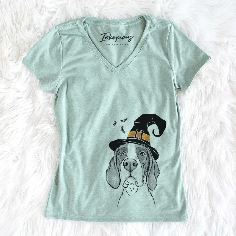 Witch Liam the English Pointer - Women's V-neck Shirt-- Mesh Fabric Canvas Fabric Denim Fabric