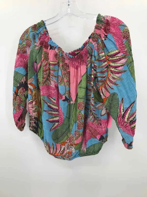 Pre-Owned Rachel Roy Blue Size Medium Printed Blouse Smart Business Blouse