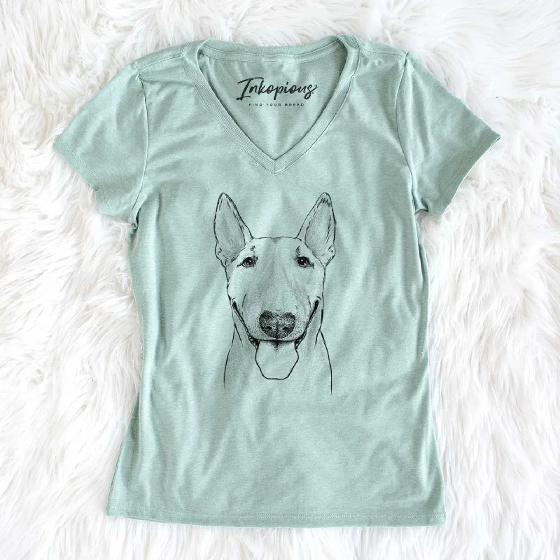 Bare Chloe the Bull Terrier - Women's V-neck Shirt-- Beaded Sequined Faux Fur