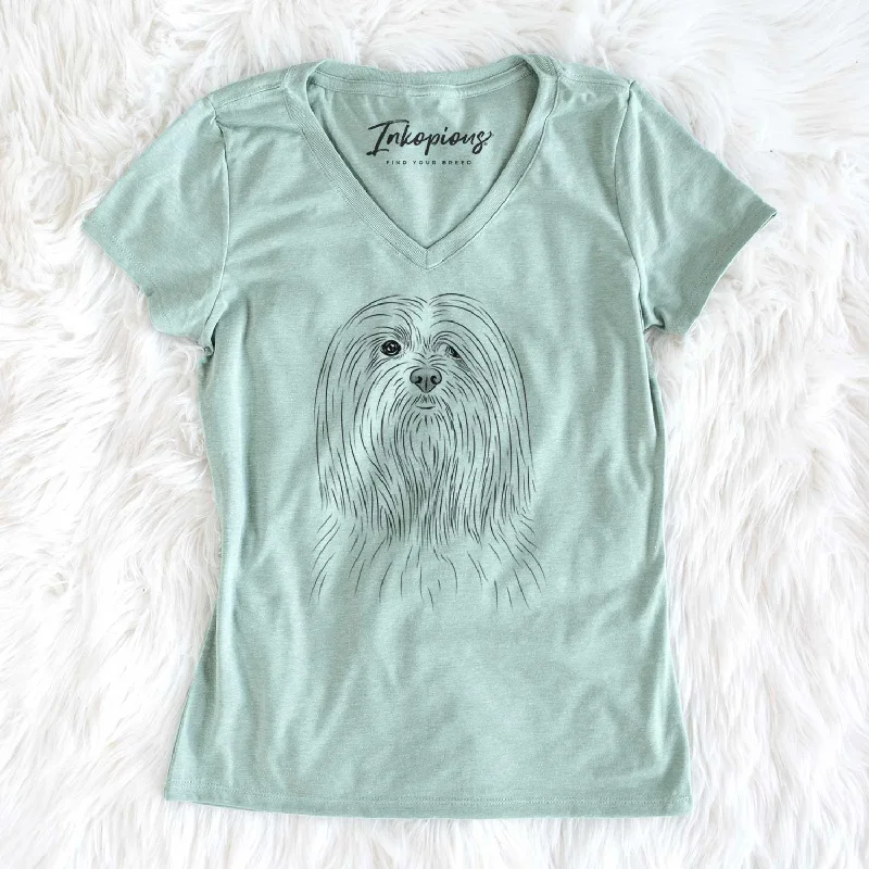 Bare Lorenzo the Lhasa Apso - Women's V-neck Shirt-- Real Fur Shearling Chenille